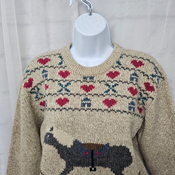Vintage Eddie Bauer Tan Wool Rocking Horse Sweater Preppy Cabincore M - Picture 2 of 11